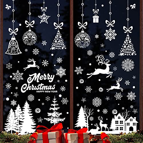 FullJoyHut Weißer Fensterbilder Weihnachten Aufkleber Schneeflocken Tannenbaum Rentier Sticker Deko Fenstersticker Fensterdeko Weihnachten PVC Weihnachtsdeko Weihnachts für Fenster Türen Vitrine von FullJoyHut