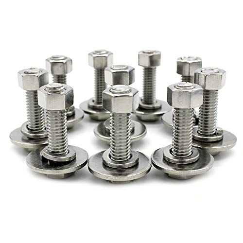 M6x16 10St. DIN 933 (ISO 4017) Sechskantschraube mit Gewinde bis Kopf A2 Edelstahl By FULLERKREG（mit Mutter und Unterlegscheibe） von Fullerkreg