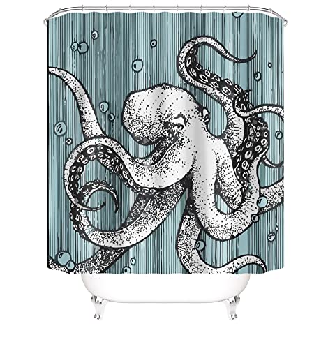 Fullfun Octopus Duschvorhang Kraken, Horror Ocean Thema Duschvorhang-Set mit 12 Haken, coole wasserdichte und schimmelfeste Badezimmer-Vorhänge, 180 cm x 180 cm (71 x 71 Zoll) von Fullfun