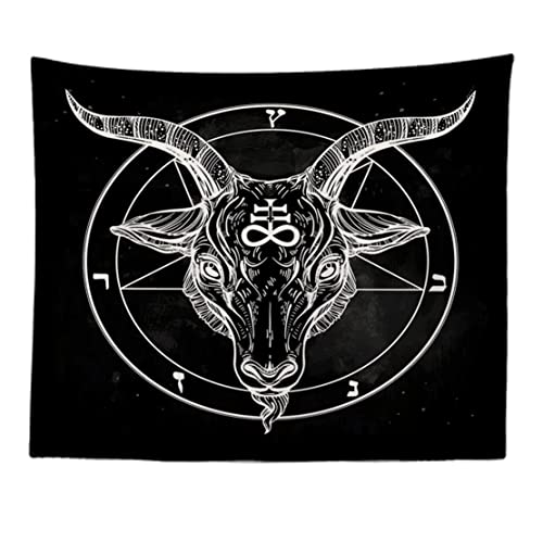 Fullfun Constellation Tapisserie Satanischer Ziegenkopf mit Binärsymbol-Tattoo, Pentagramm & Dämon Baphomet, Retro-Musik Sommer für Biker, schwarzer Wandbehang für Heimdekoration, 152,4 x 203,2 cm von Fullfun