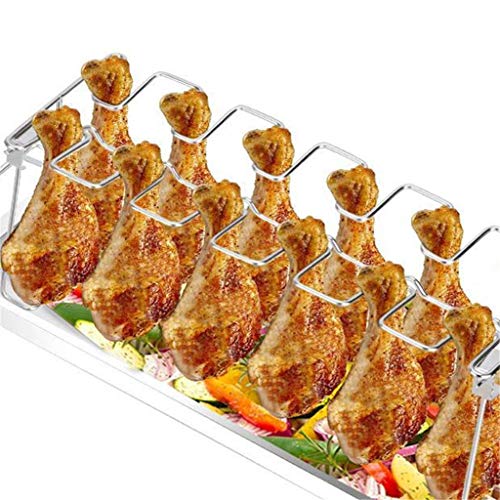 BBQ Hühnerbeinständer,Fulltime Edelstahl Hühnerflügel BBQ, Robuster Hähnchen Grill Ständer für 12 Schenkel von Fulltime E-Gadget