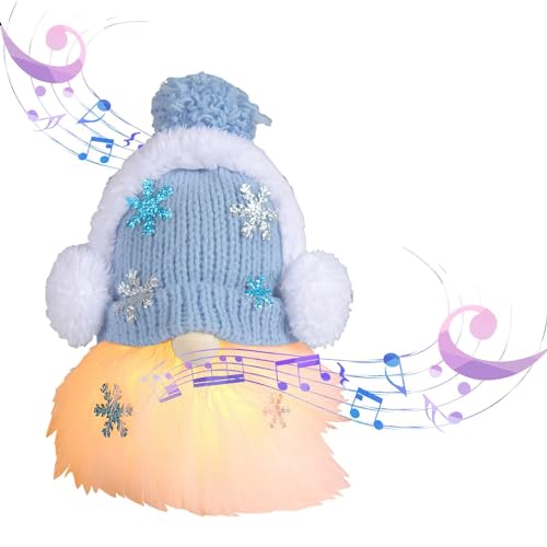 Fulluky Weihnachten Deko Wichtel 21cm Weihnachtswichtel mit Licht und Musik, Schwedischen Weihnachtsmann Plüsch Weihnachtsdeko Weihnachtswichtel Figuren für Weihnachtsdekoration (Blau) von Fulluky