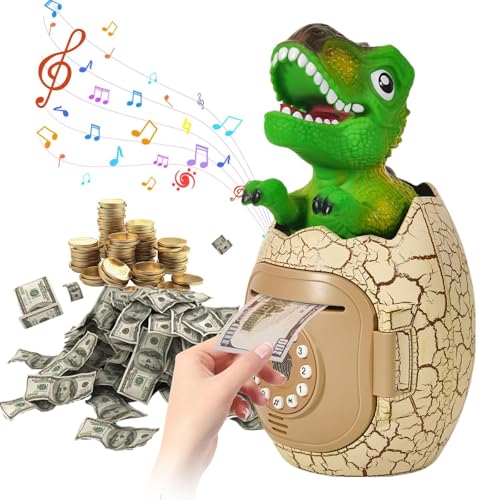 Dino Ei Dinosaurier Spardose Kinder Tresor Jungen Sparschwein Groß XXL Passwortschutz mit Kinderlieder und Englische Muster, Dinosaurier Spielzeug ab 3 4 5 6 7 8 Jahre, Geburtstag Geschenk Junge von Fullware