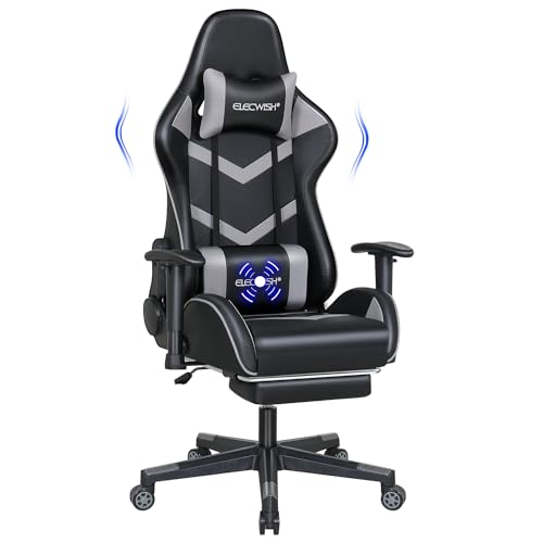 Fullwatt Gaming Stuhl, Massage Racing Stuhl mit Fußstütze, Ergonomischer PC Gamer Stuhl, Bürostuhl mit Abnehmbare Kopfstütze, Lendenkissen, PU Leder bis 150 kg belastba von Fullwatt