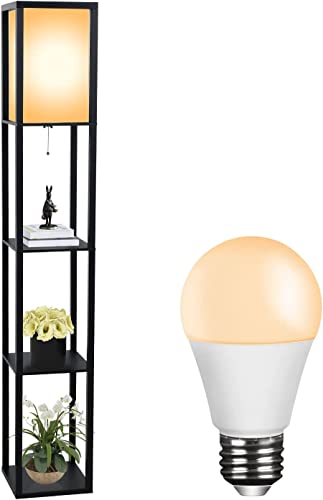 Fullwatt Stehlampe mit Holzregal Innenbeleuchtung Holz Stehleuchte mit Regalen für Schlafzimmer und Wohnzimmer (Schwarz & Glühbirne) von Fullwatt