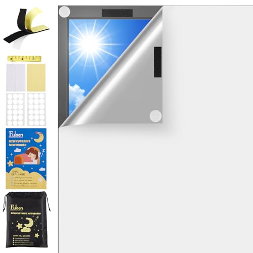 Fuloon 100% Fenster Verdunkelung, 100 x 145cm Dachfenster Verdunkelung ohne Bohren, Sonnenschutz Fenster Verdunkelungsfolie Verdunklungsrollo für Babyzimmer, Schlafsaal, Schlafzimmer, Reisen von Fuloon