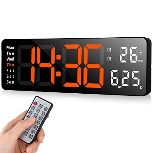 Fuloon Digitale Wanduhr, USB Wanduhr mit 13-Zoll-Großdisplay, LED-Digitaluhr mit Fernbedienung, Timing und Countdown, große Uhr mit Datum, Woche, Temperatur von Fuloon