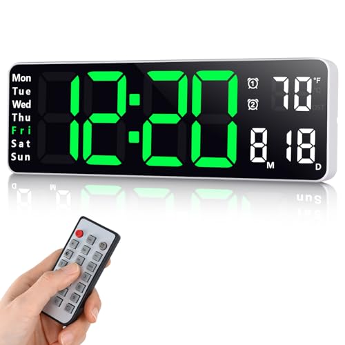 Fuloon Digitale Wanduhr, USB Wanduhr mit 13-Zoll-Großdisplay, LED-Digitaluhr mit Fernbedienung, Timing und Countdown, große Uhr mit Datum, Woche, Temperatur für Zuhause Schlafzimmer Büro Gym von Fuloon