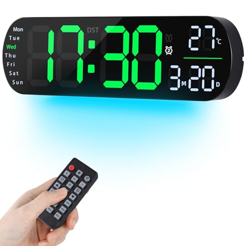 Fuloon Digitale Wanduhr, großes Display LED-Digitaluhr mit Nachtlichtern, 8 RGB-Farben, Fernbedienung, Countdown, dimmbare große Uhr mit Datum, Woche, Temperatur Fuloon Digitale Wanduhr, großes Display LED-Digitaluhr mit Nachtlichtern, 8 RGB-Farben, Fernbedienung, Countdown, dimmbare große Uhr mit Datum, Woche, Temperatur von Fuloon