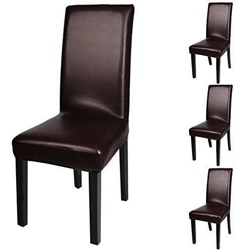 Fuloon Esszimmer Stuhlhussen 4er/6er Set, Wasserdichtes Pu Leder Stretch StuhlBezug Stuhl Hussen Dekor Moderne Spann-Abdeckung von Fuloon
