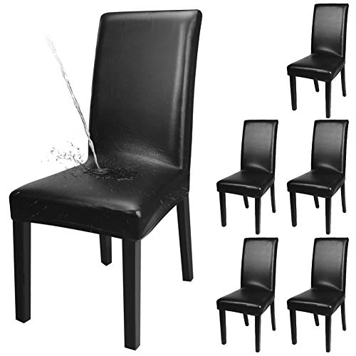 Fuloon Esszimmer Stuhlhussen 4er/6er Set, Wasserdichtes Pu Leder Stretch Stuhl-Bezug Bi-elastische Schutz-Husse, Dekor Moderne Spann-Abdeckung von Fuloon