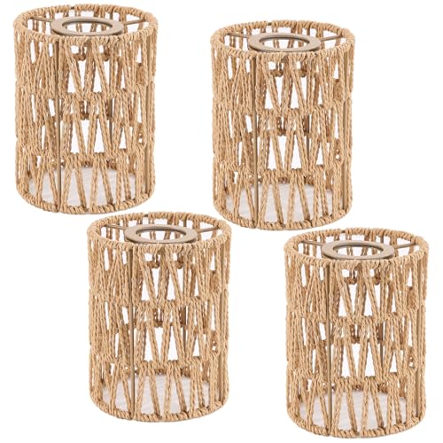 Fuloon Lampenschirm Rattan 4er Set E26 E27, Boho Lampenschirm Hängelampe Stehlampe Lampenschirm für Tischlampe Wandleuchte, Rattan Lampenschirme für Küche Schlafzimmer Wohnzimmer (4er Set) von Fuloon