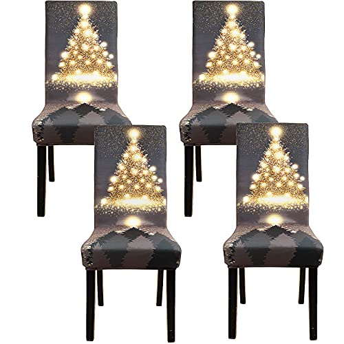 Fuloon Stuhlhussen 4er Set, Universal Stretch Abnehmbare Weihnachten Stuhlbezug Moderne Stuhlüberzug Elastische Abnehmbar Waschbar Bezüge für Esszimmerstühle Schwingstuhl von Fuloon