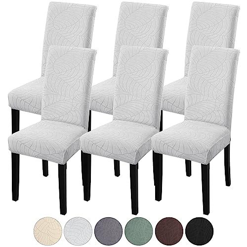 Fuloon Stuhlhussen Jacquard-Blätter,Universal Stretch Stuhlbezug Moderne Stuhlüberzug Elastische Abnehmbar Waschbar Spannbezug für Esszimmerstühle Schwingstuhl 6er Set von Fuloon