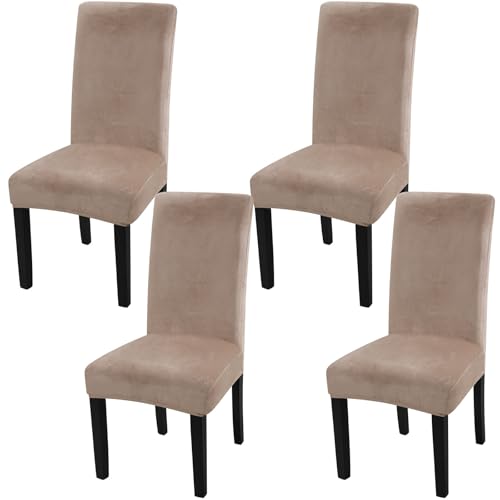 Fuloon Stuhlhussen Samt, Universal Stuhlüberzug 4er Set Stretch Stuhlbezug Protector Cover, Abnehmbar Waschbar Chair Cover für Hotel, Esszimmer, Zeremonie, Bankett Hochzeit Party,Grau von Fuloon