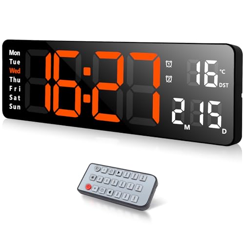 Fuloon Wanduhr Digital, 13 Zoll Digitale Wanduhr Groß LED Wand Uhr, Digital Wecker mit Fernbedienung, Timing- und Countdown, Datum, Woche, Temperatur, Digitaler Kalender für Schlafzimmer, Wohnzimmer von Fuloon
