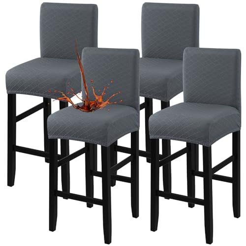 Fuloon Wasserdichter Stuhlhussen Barhocker, Stretch Jacquard Barhockerbezüge Abnehmbar und Waschbar Bezüge Hussen für Barhocker, Stuhl Schonbezug mit Rückenlehne für Hohe Barhocker von Fuloon