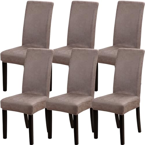 Fuloon Wildlederimitat Stuhlhussen 6er Set Stretch Esszimmer Hussen Set für Stühle Retro Stuhlhussen Stuhl Hussen waschbar Kunstleder Stuhlhussen von Fuloon