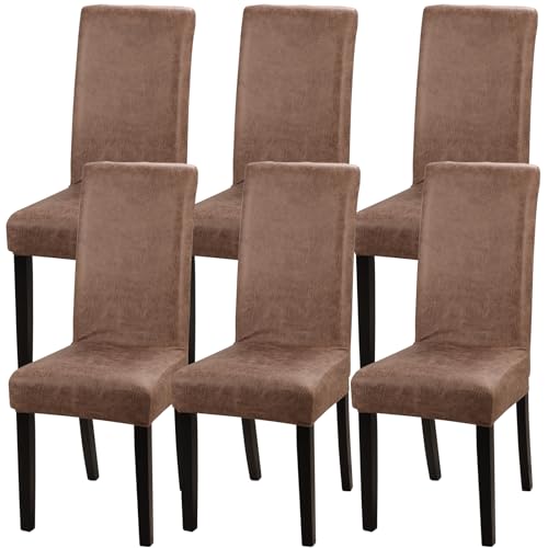 Fuloon Wildlederimitat Stuhlhussen 6er Set Stretch Esszimmer Hussen Set für Stühle Retro Stuhlhussen Stuhl Hussen waschbar Kunstleder Stuhlhussen von Fuloon