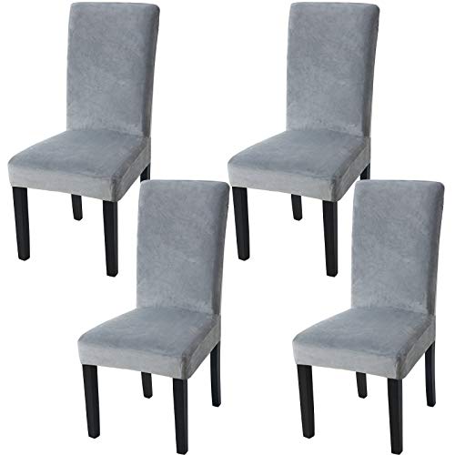 Fuloon Stuhlhussen Samt, Universal Stuhlüberzug 4er Set Stretch Stuhlbezug Protector Cover, Abnehmbar Waschbar Chair Cover für Hotel, Esszimmer, Zeremonie, Bankett Hochzeit Party,Grau von Fuloon