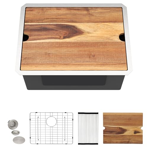 Fulorni 61 x 45,7 cm Unterbau-Waschtisch-Arbeitsplatz – 16 Gauge 304 Edelstahl, 30,5 cm tief, Einzelbecken unter der Theke, Waschbecken für Waschküche, Wohnmobil oder Hauswirtschaftsgebrauch von Fulorni