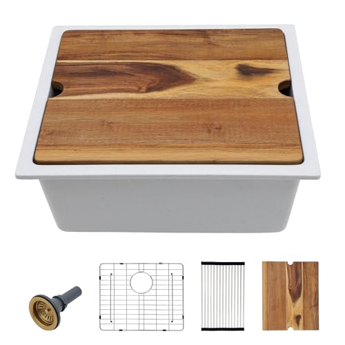 Fulorni Unterbau-Spülbecken, 53,3 x 45,7 cm, weißer Granitverbundwerkstoff, Quarz, klassische Einzelschale, unter der Theke, kleine Küche, Bar, Vorbereitung, Wohnmobil-Spüle Fulorni Unterbau-Spülbecken, 53,3 x 45,7 cm, weißer Granitverbundwerkstoff, Quarz, klassische Einzelschale, unter der Theke, kleine Küche, Bar, Vorbereitung, Wohnmobil-Spüle von Fulorni