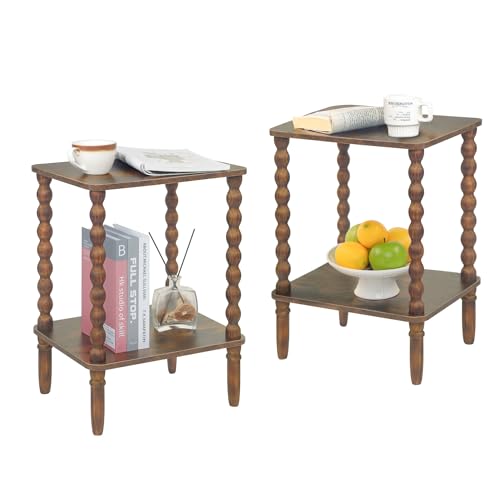 Fultyle Beistelltische 2er Set, Kleiner Beistelltisch mit Ablage, Nachttisch Set 2 Nachttische für Wohnzimmer, Schlafzimmer, Büro und kleine Räume (Rustic Brown) von Fultyle
