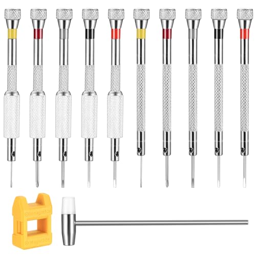 10 Stk Uhrmacher schraubendreher Set, Präzisions Schraubendreher Set, 0,6mm-2,0mm Mikro Uhren Brillen Reparatur Schraubendreher Set mit Entmagnetisierer & Hammer für Uhren Brillen Reparatur von Fulushouxi