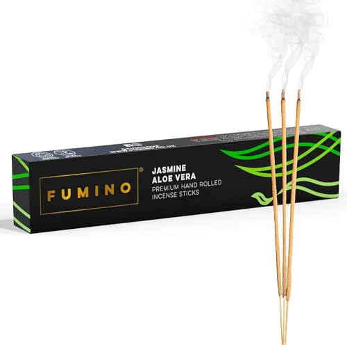 Fumino® Jasmin Aloe Vera Handgemachte Räucherstäbchen - 14 Stäbchen pro Box (15g) Masala Agarbatti Joss Duftstäbchen für Entspannung, Meditation, Linderung von Stress und Ängsten - Dekoration von Fumino