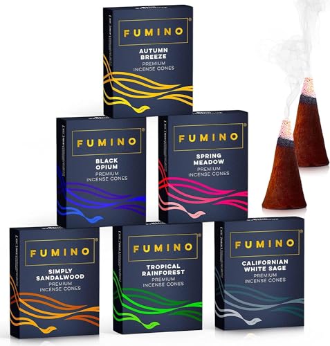 Fumino Räucherkegel-Set Essentiell Multipack - Frische Räucherkerzen mit Masala Agarbatti Joss Duft - 6 Boxen 120 Räucherkegel für Entspannung und Meditation für zuhause und als Deko von Fumino