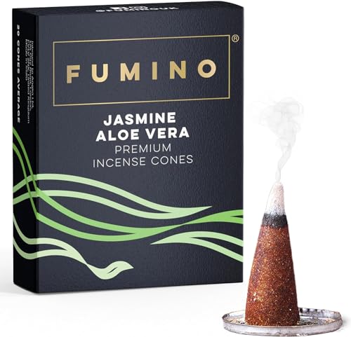 Fumino Räucherkegel mit frischem Duft Jasmin Aloe Vera – 1 Box à 20 Kegel Masala Agarbatti Räucherkerzen Klein - Duft für Entspannung, Meditation, Linderung bei Stress und Angstzuständen von Fumino