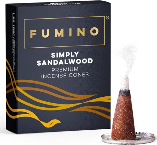 Fumino Räucherkegel mit frischem Duft Schlichtes Sandelholz – 1 Box à 20 Kegel Masala Agarbatti Räucherkerzen Klein - Duft für Entspannung, Meditation, Linderung bei Stress und Angstzuständen von Fumino