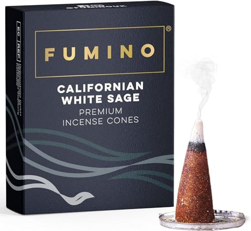 Fumino Räucherkegel mit frischem Duft Kalifornischer Weißer Salbei – 1 Box à 20 Kegel Masala Agarbatti Räucherkerzen Klein - Duft für Entspannung, Meditation, Linderung bei Stress und Angstzuständen von Fumino