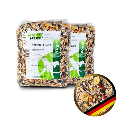 FumyFutter Papagei Frucht Mix, Exklusives Alleinfutter, Premium-Papageienfutter für Aras, Graupapageien und Amazonen, mit Früchten, Nüssen und Chilis verfeinert, 3kg, 2X 1,5kg Beutel von FumyFutter