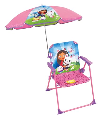 FUN HOUSE Gabby ET LA Maison Magique 713603 Klappstuhl JO H 53 x B 38,5 x T 37,5 cm mit Sonnenschirm Ø 65 cm für Kinder, Rosa von Fun House