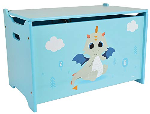 Fun House 713305 Leon Le Dragon Spielzeugkiste für Kinder, Höhe 40 x Länge 58 x Tiefe 36 cm, Holz, blau, Pour Enfant von Fun House
