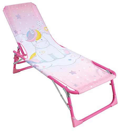 Fun House Licorne Chaise Longue TRANSAT Pliable Pour Enfant Einhorn-Liegestuhl, faltbar, 112 x 40 x 40 cm, für Kinder, Legierter Stahl, Rosa von Fun House