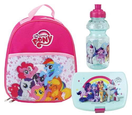 My Little Pony Geschirrset für Kinder, mit 1 Trinkflasche 350 ml, 1 Snackbox und 1 Thermo-Rucksack 5 l – wiederverwendbar von Fun House