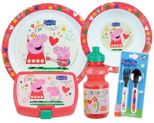 PEPPA PIG Geschirrset für Kinder mit 1 tiefen Teller, Ø 16 cm, 1 Teller Ø 22 cm, 1 Trinkbecher 350 ml, 1 Snackbox und 2 Deckeln H.13,5 – wiederverwendbar von Fun House