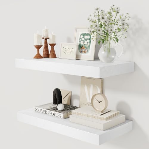 30,5 cm tiefes weißes Schweberegal, 61 x 30,5 cm, schwebendes Regal für Bücher, rustikales Holz, tiefe Wandregale für Zuhause, Aufbewahrung und Display, 5,1 cm dicke Regale für Küche, Wohnzimmer 30,5 cm tiefes weißes Schweberegal, 61 x 30,5 cm, schwebendes Regal für Bücher, rustikales Holz, tiefe Wandregale für Zuhause, Aufbewahrung und Display, 5,1 cm dicke Regale für Küche, Wohnzimmer von Fun Memories
