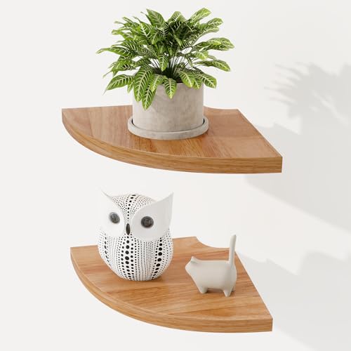 Fun Memories Eckregal Wandhalterung 2er Set - Massives Eichenholz Schwebendes Eckregal mit Kabelloch, 17,8 cm Rustikales Design für Schlafzimmer, Wohnzimmer, Küche (Natur) von Fun Memories