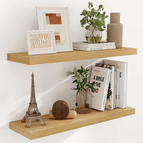 Fun Memories Rustikales Schweberegal aus Holz für die Wand, 91,4 x 22,9 cm, tiefes schwebendes Regal für Küche, Wohnzimmer, Aufbewahrung und Display, rustikales tiefes Bücherregal, Eichenfarbe Fun Memories Rustikales Schweberegal aus Holz für die Wand, 91,4 x 22,9 cm, tiefes schwebendes Regal für Küche, Wohnzimmer, Aufbewahrung und Display, rustikales tiefes Bücherregal, Eichenfarbe von Fun Memories
