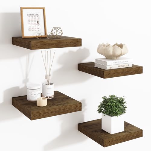 Fun Memories Schweberegale für die Wand – 19,1 cm quadratische Regale mit unsichtbaren Halterungen, braunes kleines Wandregal für Wohnzimmer, Badezimmer, Schlafzimmer und Küche, 4 Stück Fun Memories Schweberegale für die Wand – 19,1 cm quadratische Regale mit unsichtbaren Halterungen, braunes kleines Wandregal für Wohnzimmer, Badezimmer, Schlafzimmer und Küche, 4 Stück von Fun Memories