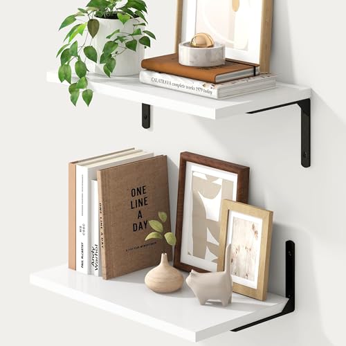 Fun Memories Tief schwebende Regale, 16W x 8D Schweberegale 2er Set, Wandmontiertes Regal mit Metallhalterungen, Rustikales Holz-Wandregal für Badezimmer, Küche und Wohnzimmer von Fun Memories