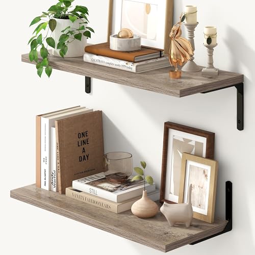 Fun Memories Tief schwebende Regale, 24W x 8D Schweberegale 2er Set, Wandmontiertes Regal mit Metallhalterungen, Rustikales Holz-Wandregal für Badezimmer, Küche und Wohnzimmer, Grau Fun Memories Tief schwebende Regale, 24W x 8D Schweberegale 2er Set, Wandmontiertes Regal mit Metallhalterungen, Rustikales Holz-Wandregal für Badezimmer, Küche und Wohnzimmer, Grau von Fun Memories