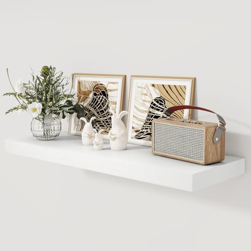 Weiße schwebende Regale 91,4 cm lang, 30,5 cm tief, schwebende Regale für Wand, 91,4 x 30,5 cm große Regale für Wandaufbewahrung und Display, 5,1 cm dickes schwebendes Regal für Badezimmer, Wohnzimmer Weiße schwebende Regale 91,4 cm lang, 30,5 cm tief, schwebende Regale für Wand, 91,4 x 30,5 cm große Regale für Wandaufbewahrung und Display, 5,1 cm dickes schwebendes Regal für Badezimmer, Wohnzimmer von Fun Memories