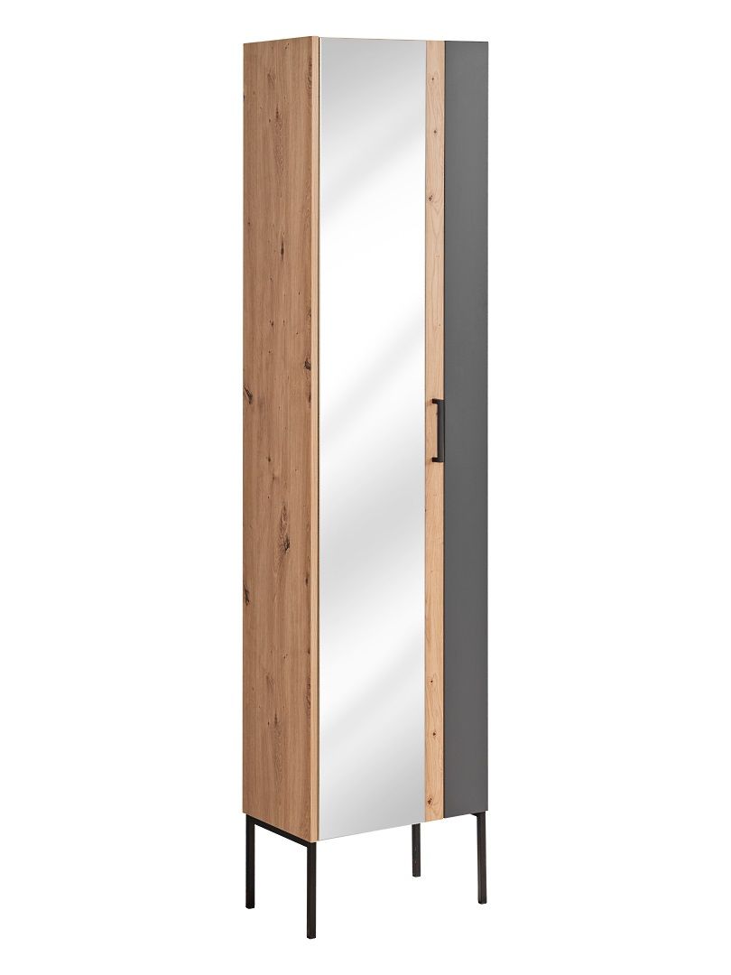 Badezimmer Hochschrank 170x45x30 cm PANTIN Grau mit Spiegel von Fun Moebel
