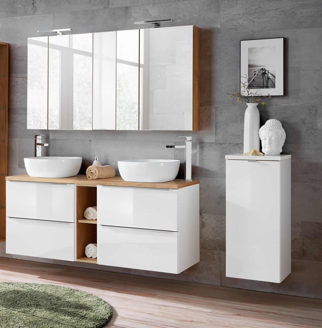 Badmöbel Set 10-tlg Badezimmerset PERUGIA Weiss HGL inkl.Waschbecken Badmöbel Set 10-tlg Badezimmerset PERUGIA Weiss HGL inkl.Waschbecken von Fun Moebel