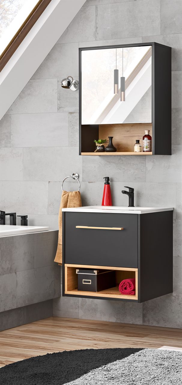 Badmöbel Set 2-tlg BURBON in Graphit inkl.Waschtisch 60 cm von Fun Moebel