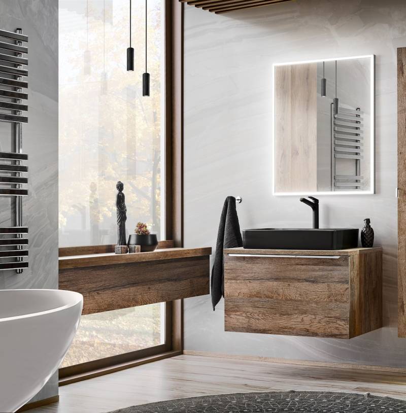 Badmöbel Set 2-tlg Badezimmerset AKAN Vintage Eiche Spiegel ohne Waschtisch von Fun Moebel